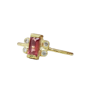 14K Solid Gold Pink Spinel Ring | Baguette Cut Gemstone