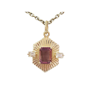 14K Solid Gold Pink Tourmaline Diamond Pendant