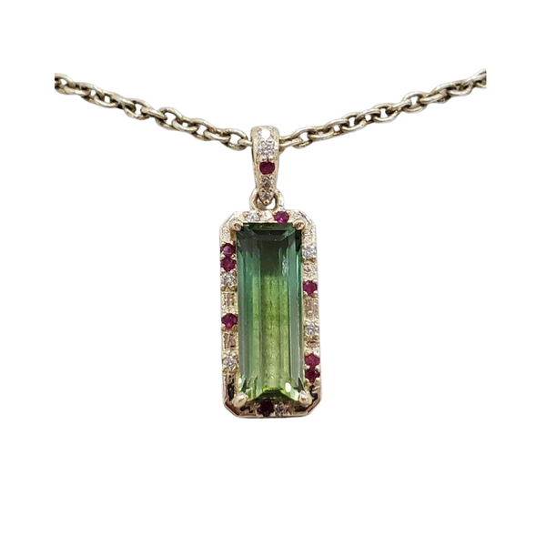14k Gold Green Baguette Tourmaline Pendant