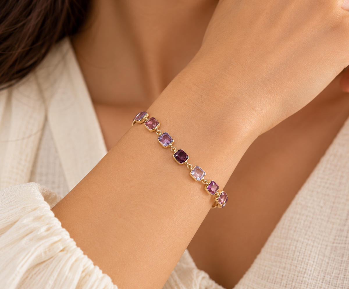 14K Gold Multi Spinel Gemstone Bracelet