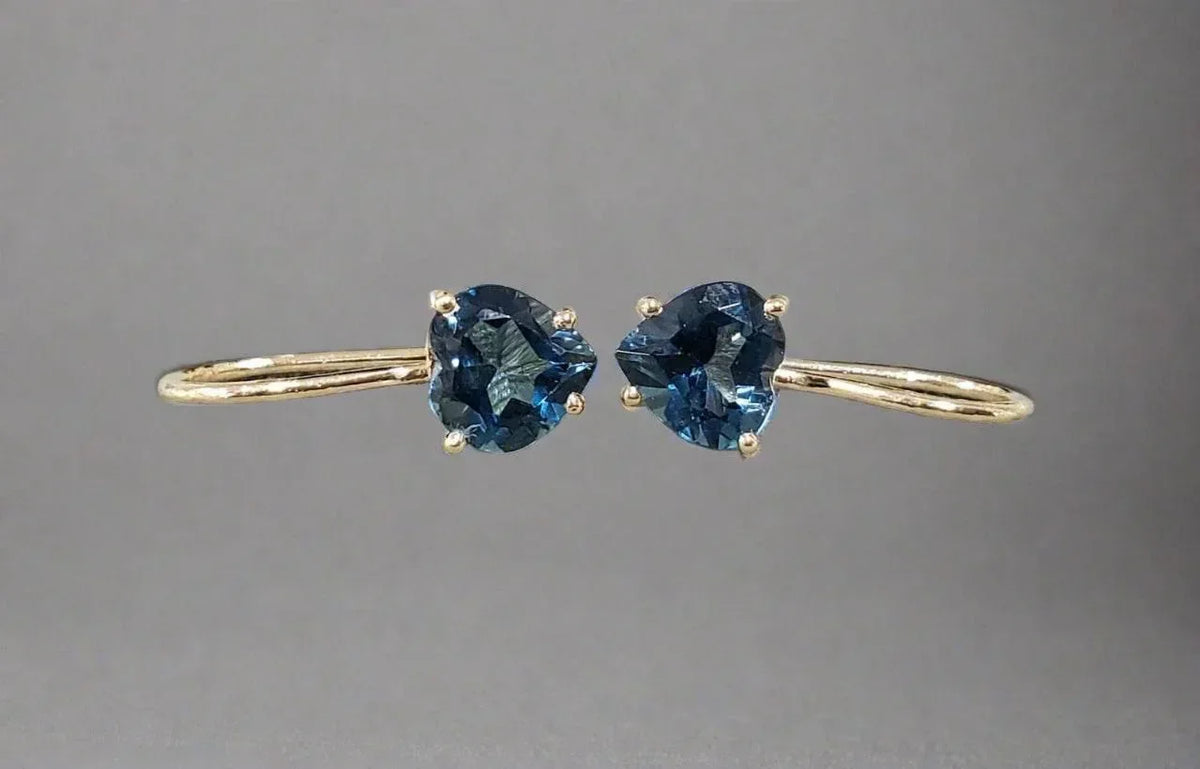 Solid Gold Heart Cut London Blue Topaz 14k Earring For Women - K Jewelry Accessories