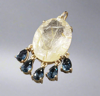 Golden Rich Rutile With London Blue Topaz 14k Gold Pendant - K Jewelry Accessories