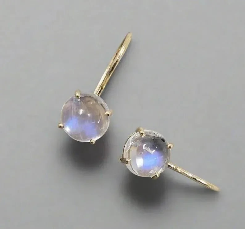 14k Gold Rainbow Moonstone Dangle Earrings - K Jewelry Accessories