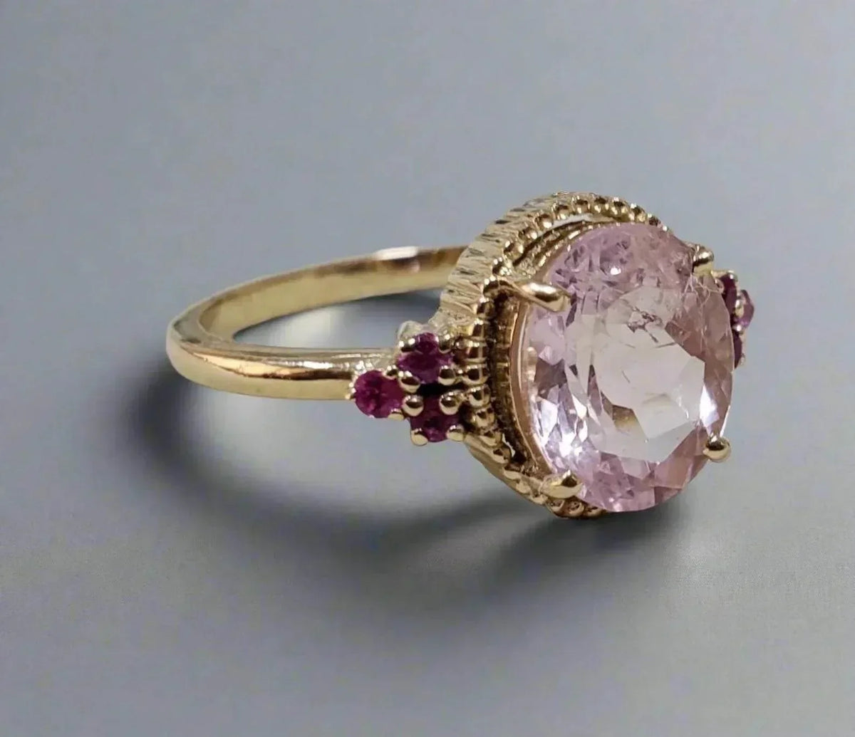 14k Vivid Pink Color Morganite Rings Gold With Ruby - K Jewelry Accessories