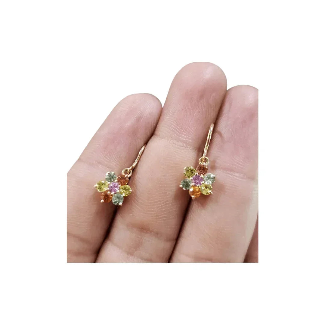 14k Gold Natural Multi Sapphire Dangle Earrings For Women - K Jewelry Accessories