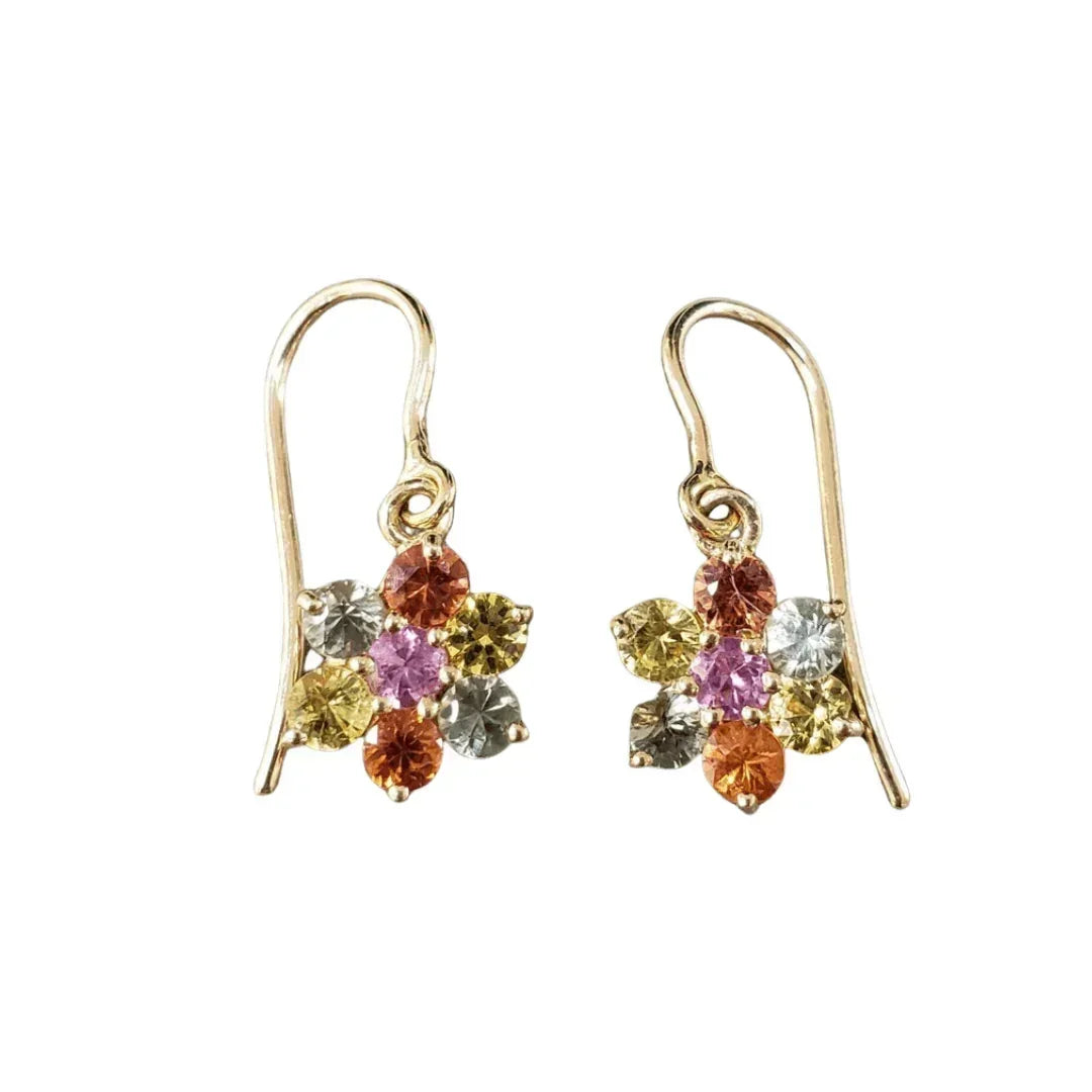14k Gold Natural Multi Sapphire Dangle Earrings For Women - K Jewelry Accessories