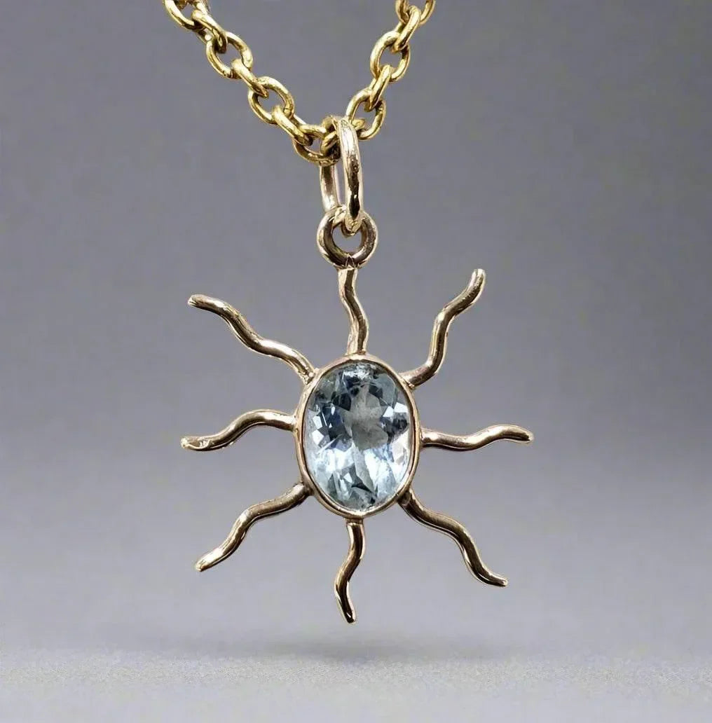 14k Gold Glazing Sun Natural Aquamarine Pendant - K Jewelry Accessories