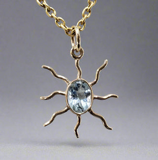 14k Gold Glazing Sun Natural Aquamarine Pendant - K Jewelry Accessories