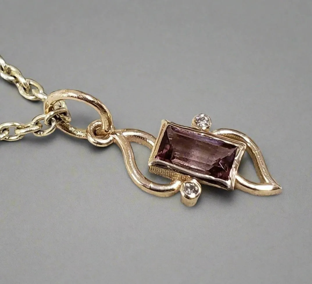 Baguette Pink Tourmaline and Diamond Gold Pendant - K Jewelry Accessories