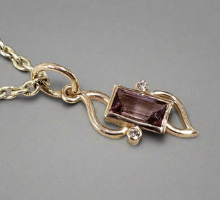 Baguette Pink Tourmaline and Diamond Gold Pendant - K Jewelry Accessories