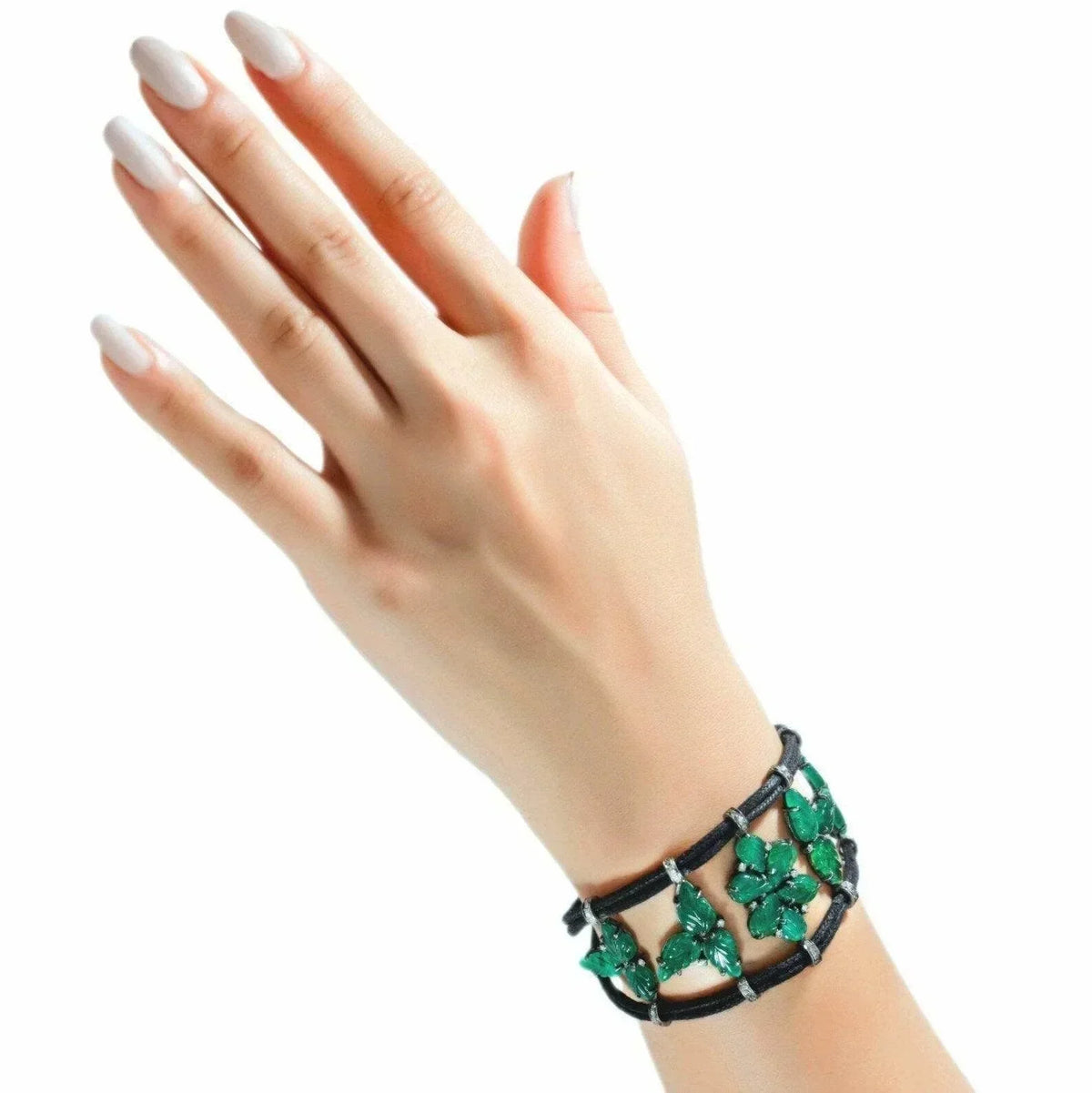 Beautiful 925 Silver Natural Emerald Diamond Bracelet Cord Carving Design - K Jewelry Accessories