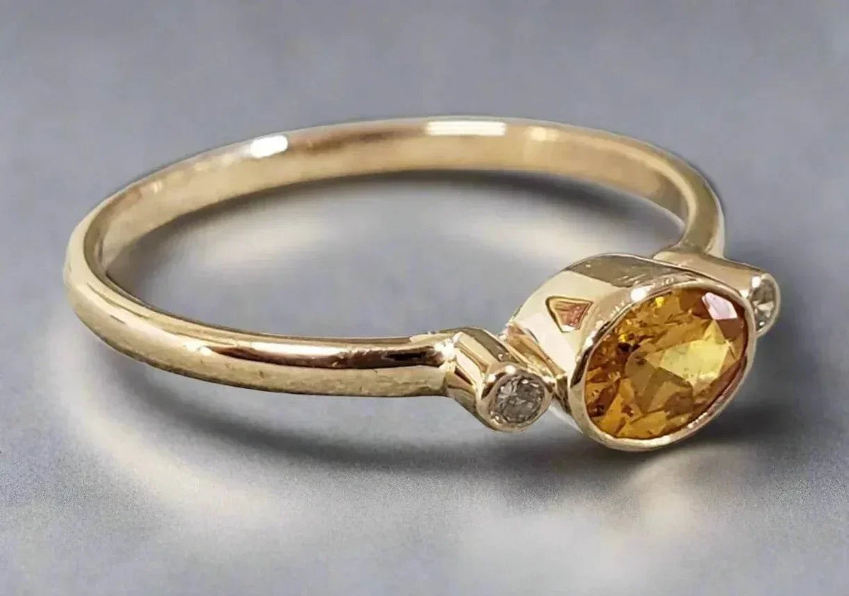 Spessartite Garnet Gold Ring With Diamond in 14K - K Jewelry Accessories