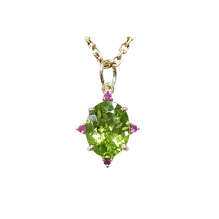 14k Gold Natural Green Peridot Pendant with Ruby - K Jewelry Accessories