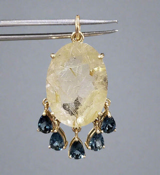 Golden Rich Rutile With London Blue Topaz 14k Gold Pendant - K Jewelry Accessories