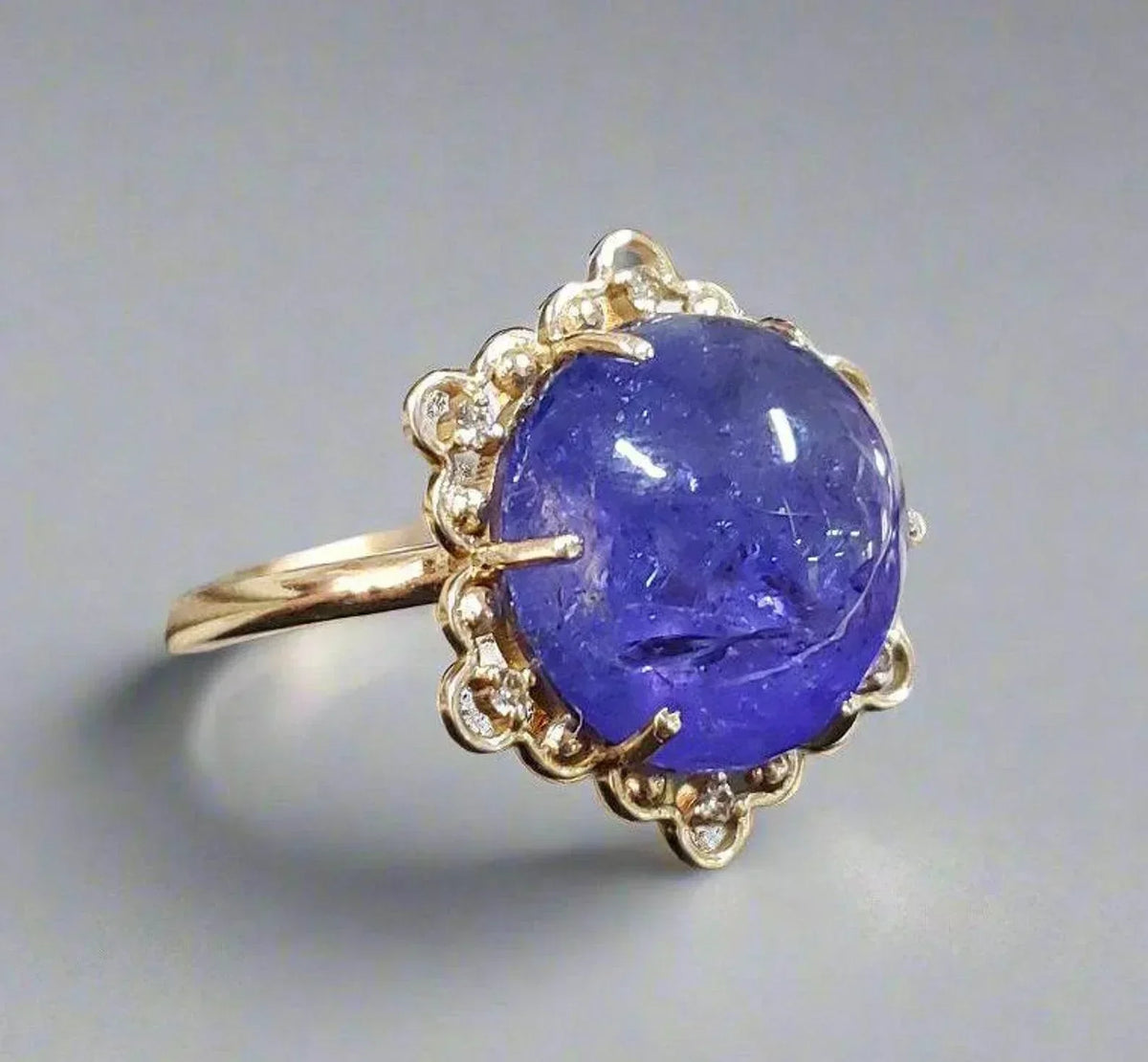 Delicate 14k Solid Tanzanite Diamond Gold Ring - K Jewelry Accessories