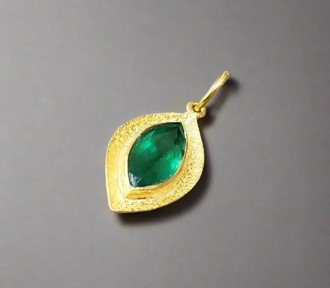 18k Gold Marquise Zambian Emerald Pendant - K Jewelry Accessories