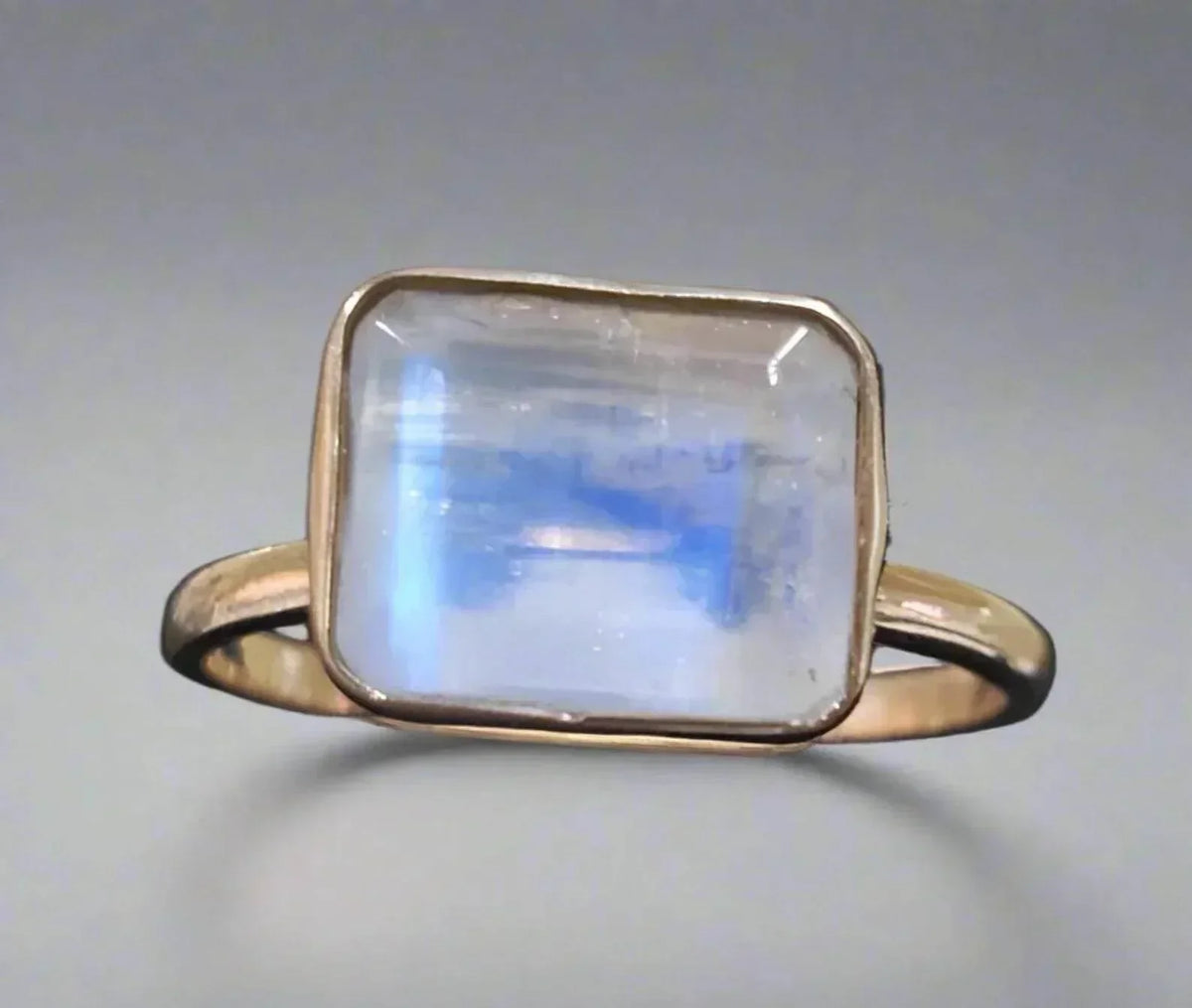 Blue Schiller Rainbow Moonstone 14k Gold Ring - K Jewelry Accessories