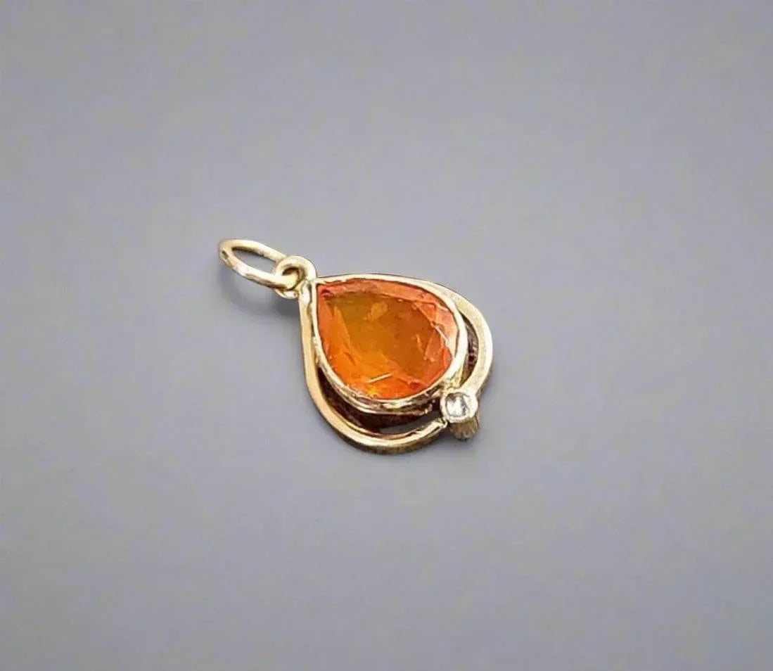 14k Gold Teardrop Orange Ethiopian Opal Pendant With Diamond - K Jewelry Accessories