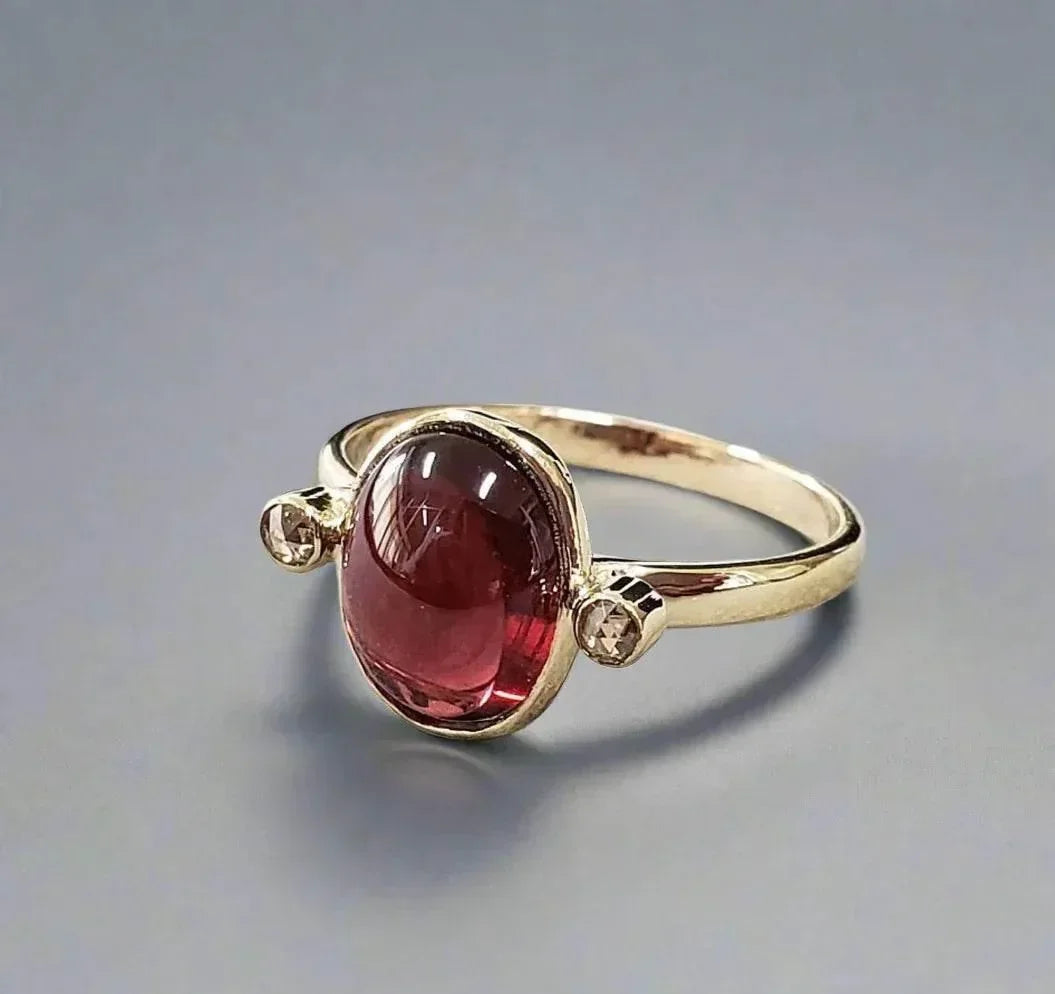 Statement Solid Gold Garnet Diamond 14k Rings - K Jewelry Accessories