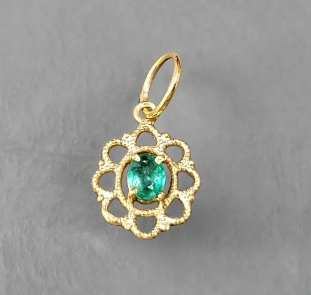 18k Gold Zambian Emerald Pendant Floral - K Jewelry Accessories