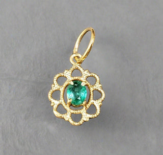 18k Gold Zambian Emerald Pendant Floral - K Jewelry Accessories