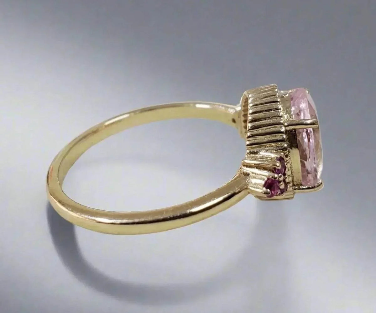 14k Vivid Pink Color Morganite Rings Gold With Ruby - K Jewelry Accessories