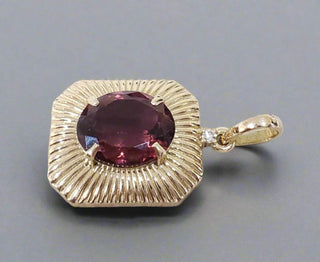 Natural Reddish Pink Tourmaline and Diamond 14k Gold Pendant - K Jewelry Accessories