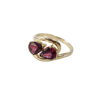 14K Gold Pink Tourmaline Ring With 2 Stone Pear  Shaped Shown From Side Angle