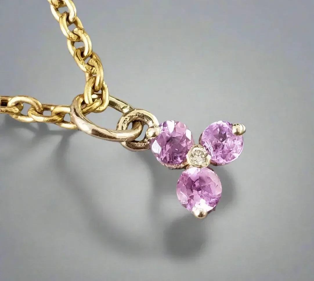 14k Gold Pink Sapphire and Diamond Pendant - K Jewelry Accessories