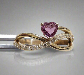 14k Gold Natural Pink Sapphire with Diamond Ring - K Jewelry Accessories