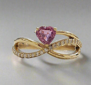 14k Gold Natural Pink Sapphire with Diamond Ring - K Jewelry Accessories