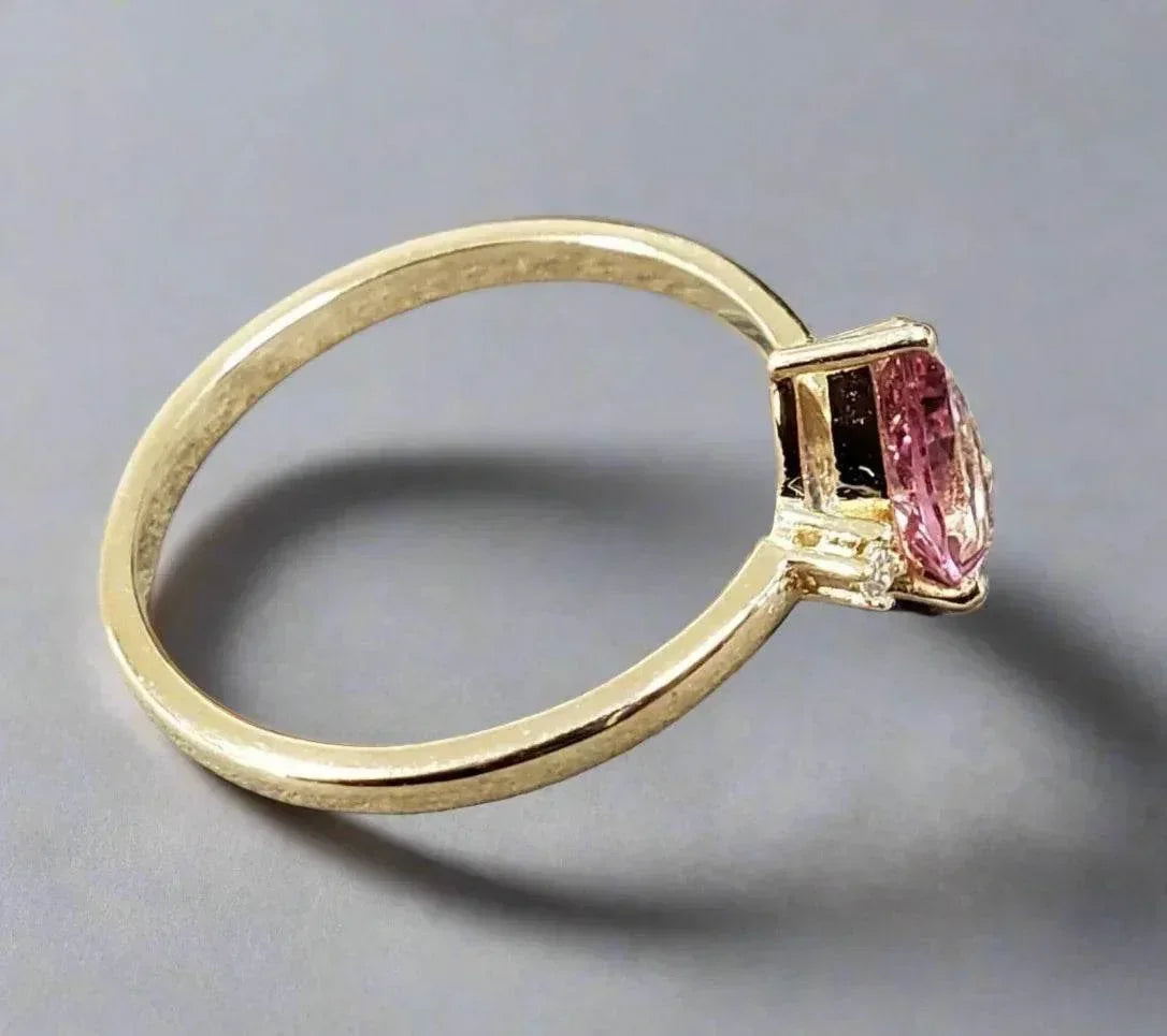 Handmade 14k Gold Pink Tourmaline Diamond Ring - K Jewelry Accessories