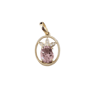 Oval Pink Tourmaline and Brilliant Cut Diamond 14k Gold Pendant - K Jewelry Accessories
