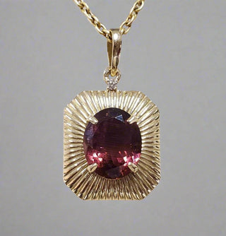 Natural Reddish Pink Tourmaline and Diamond 14k Gold Pendant - K Jewelry Accessories