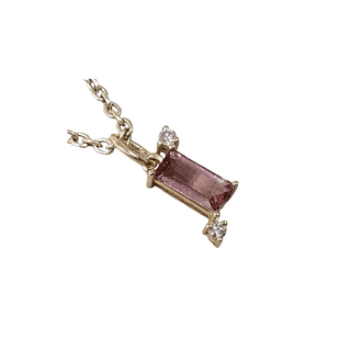 Baguette Shape Natural Pink Tourmaline Gold 14k Pendant With Diamonds - K Jewelry Accessories