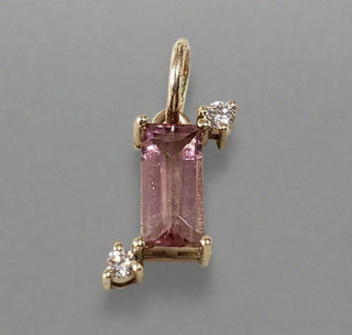 Baguette Shape Natural Pink Tourmaline Gold 14k Pendant With Diamonds - K Jewelry Accessories