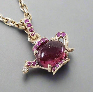 Pink Tourmaline and Ruby Teapot Pendant 14k Gold - K Jewelry Accessories