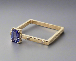Rectangle Shape Tanzanite and Diamond 14k Gold Ring - K Jewelry Accessories