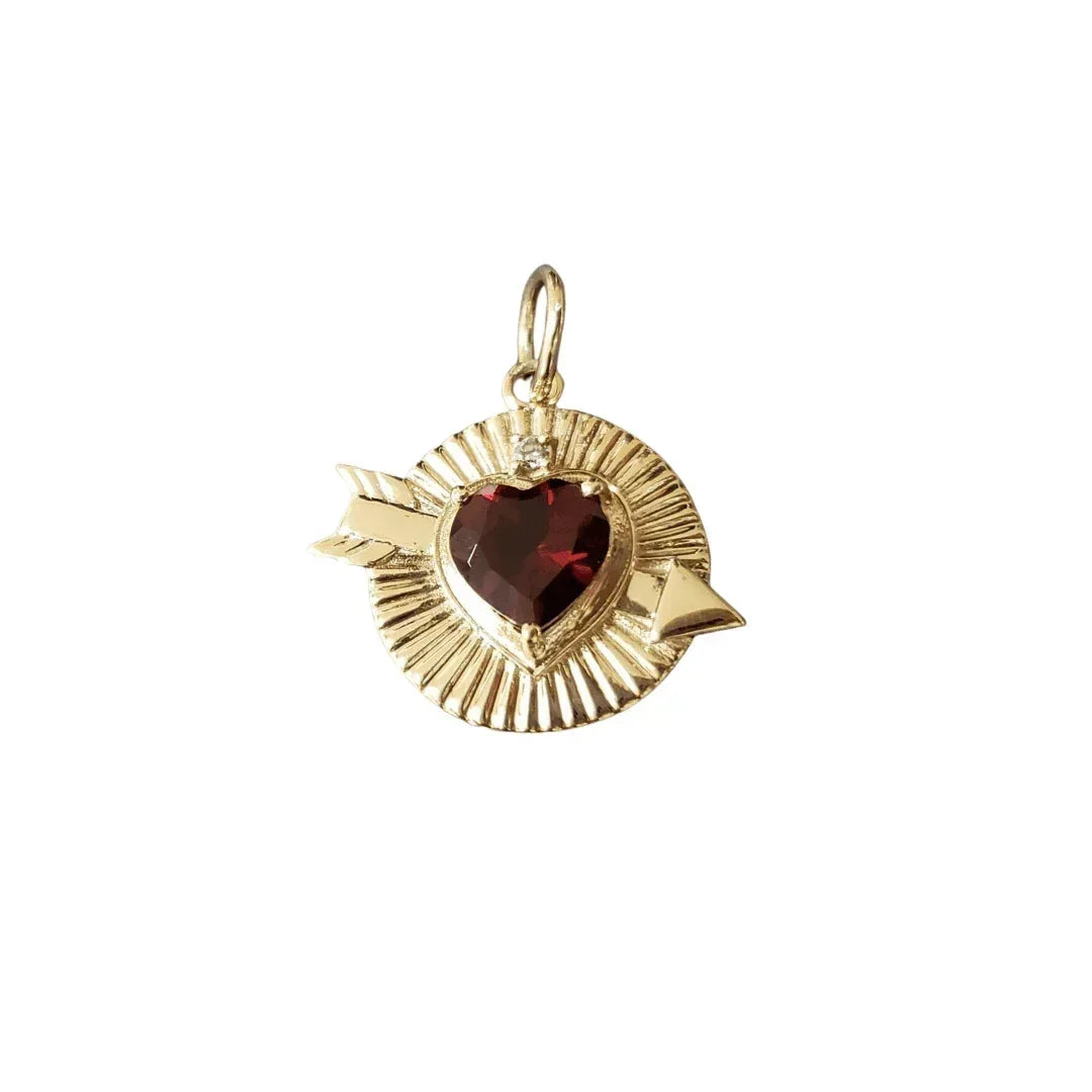 14k Gold Red Heart Garnet Pendant With Diamond - K Jewelry Accessories