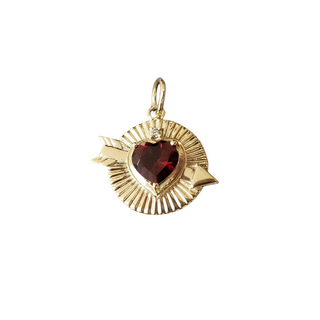 Red Garnet with Brilliant Cut Diamond 14k Gold Pendant