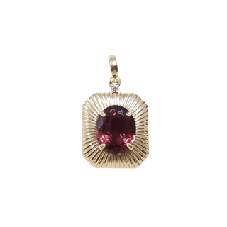 Natural Reddish Pink Tourmaline and Diamond 14k Gold Pendant - K Jewelry Accessories