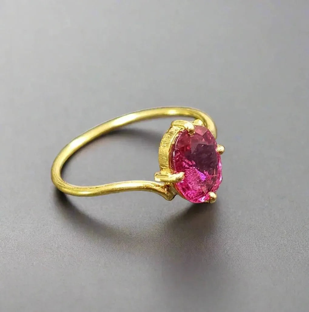 Solid Gold Natural Rubellite Ring 18k - K Jewelry Accessories