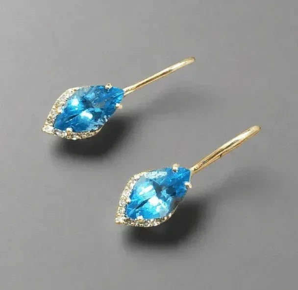 Marquise Shape 14k Gold Swiss Blue Topaz Earrings - K Jewelry Accessories