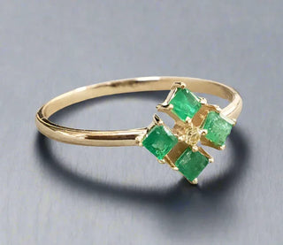14k Gold Square Emerald with Diamond Ring - K Jewelry Accessories