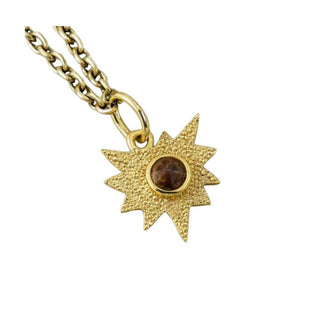 14k Gold Sunburst Pendant Necklace: Brown Diamond Artisan Charm - K Jewelry Accessories