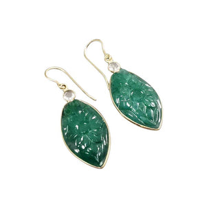 Carved Zambian Emerald 14k Gold Earrings with Rose Cut Diamonds - K Jewelry Accessories
