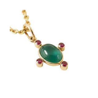 14k Gold Emerald Ruby Pendant | Oval Green Gemstone Necklace - K Jewelry Accessories