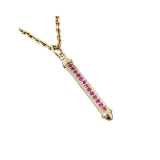 Celestial Ruby Bar Pendant 14k Solid Gold, Vintage Style Necklace - K Jewelry Accessories