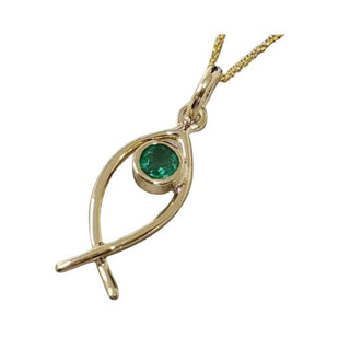 14k Gold Zambian Emerald Fish Pendant: Bezel Setting, Pisces Necklace - K Jewelry Accessories