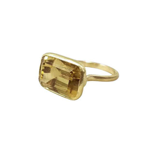 Handmade Honey Quartz Gold Ring: Octagon Gemstone, Matte Finish - K Jewelry Accessories